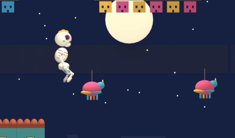 A calavera Skeleton2D montada saltando no motor Godot