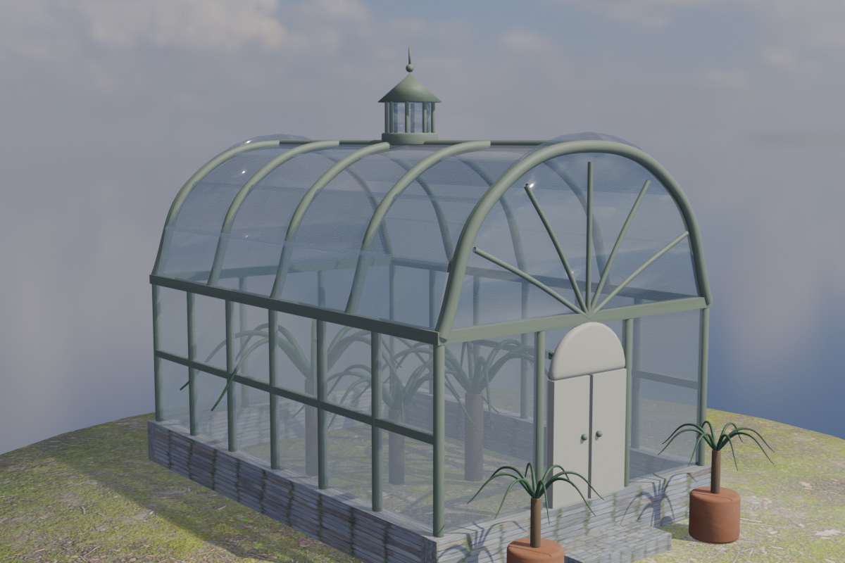 The probe-built pavilion under an HDRI sky