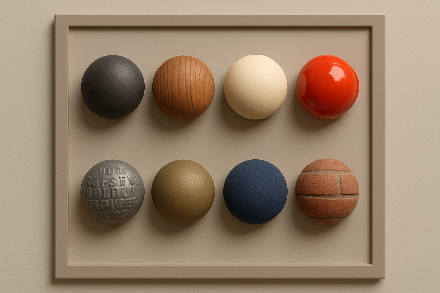 Material board — eight swatches from cast iron to worn brick