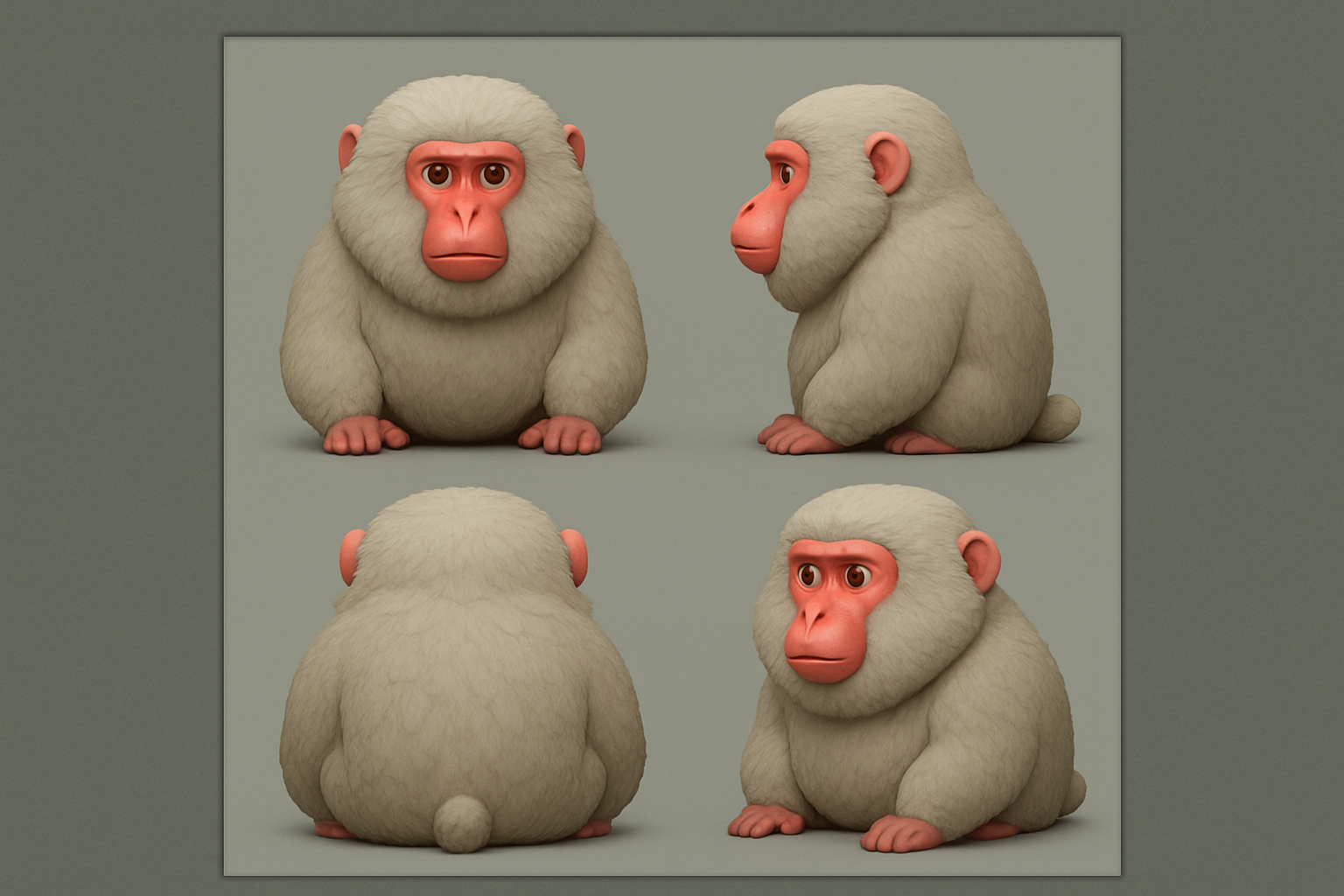 Steamfell Macaque turnaround — front, side, back and three-quarter views