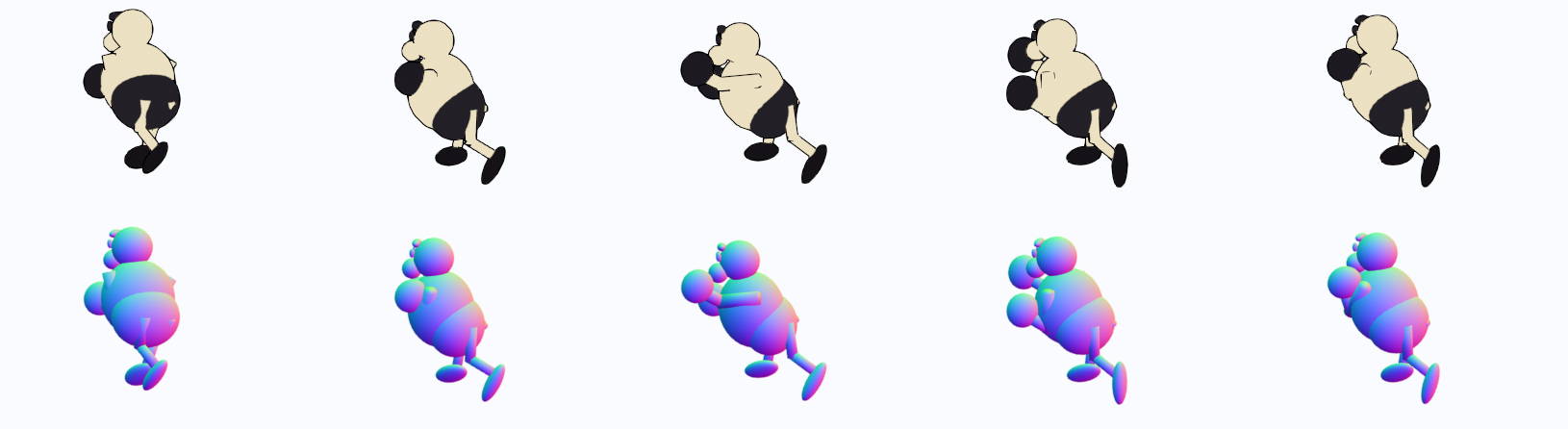the bruiser's hook frames beside their normal-map pass