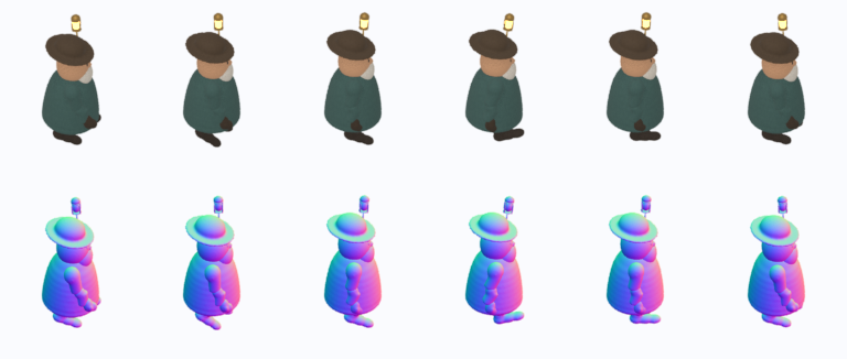 lamplighter walk frames beside their normal-map pass