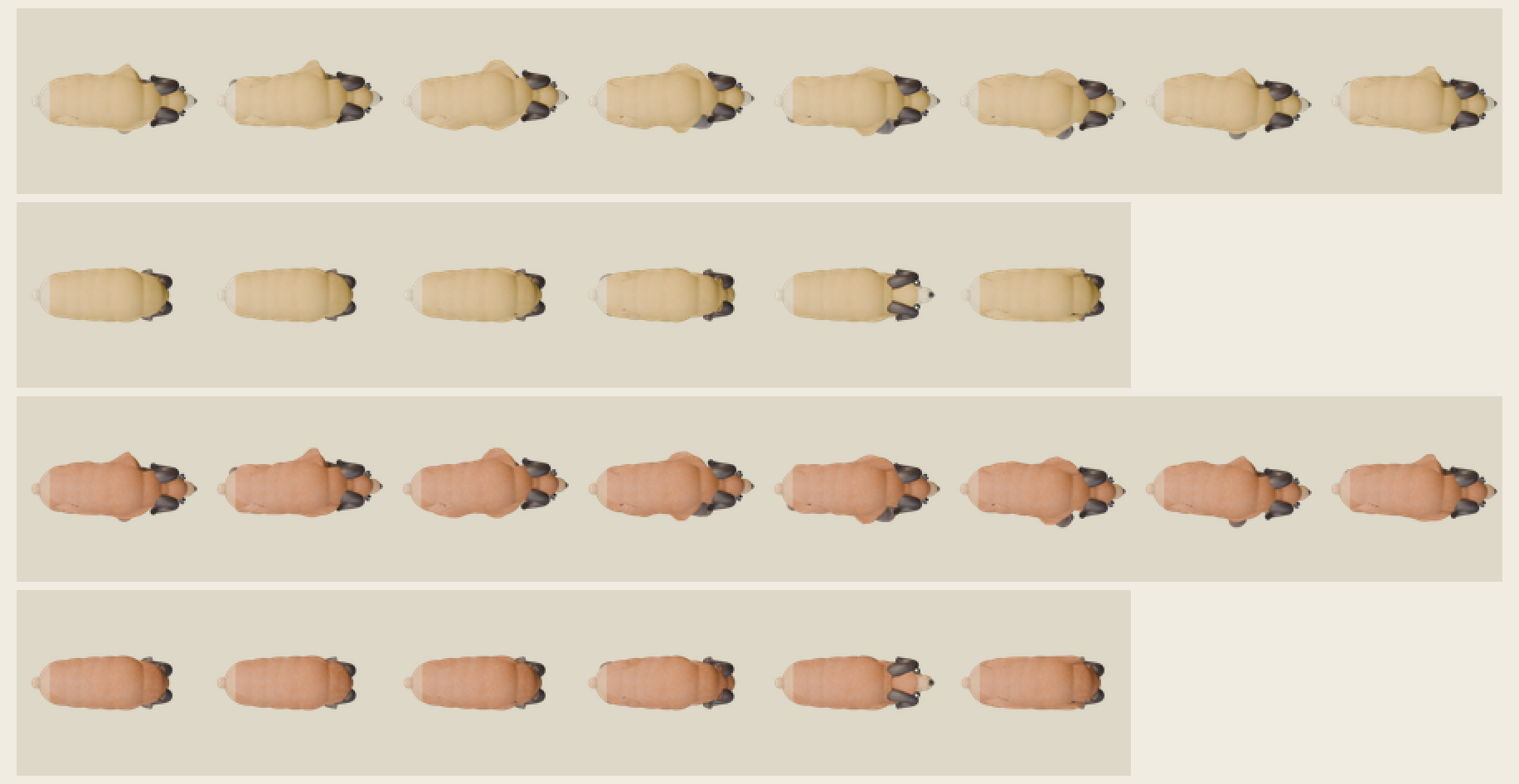 shipped sprite rows: hero and rival trot cycles and poses