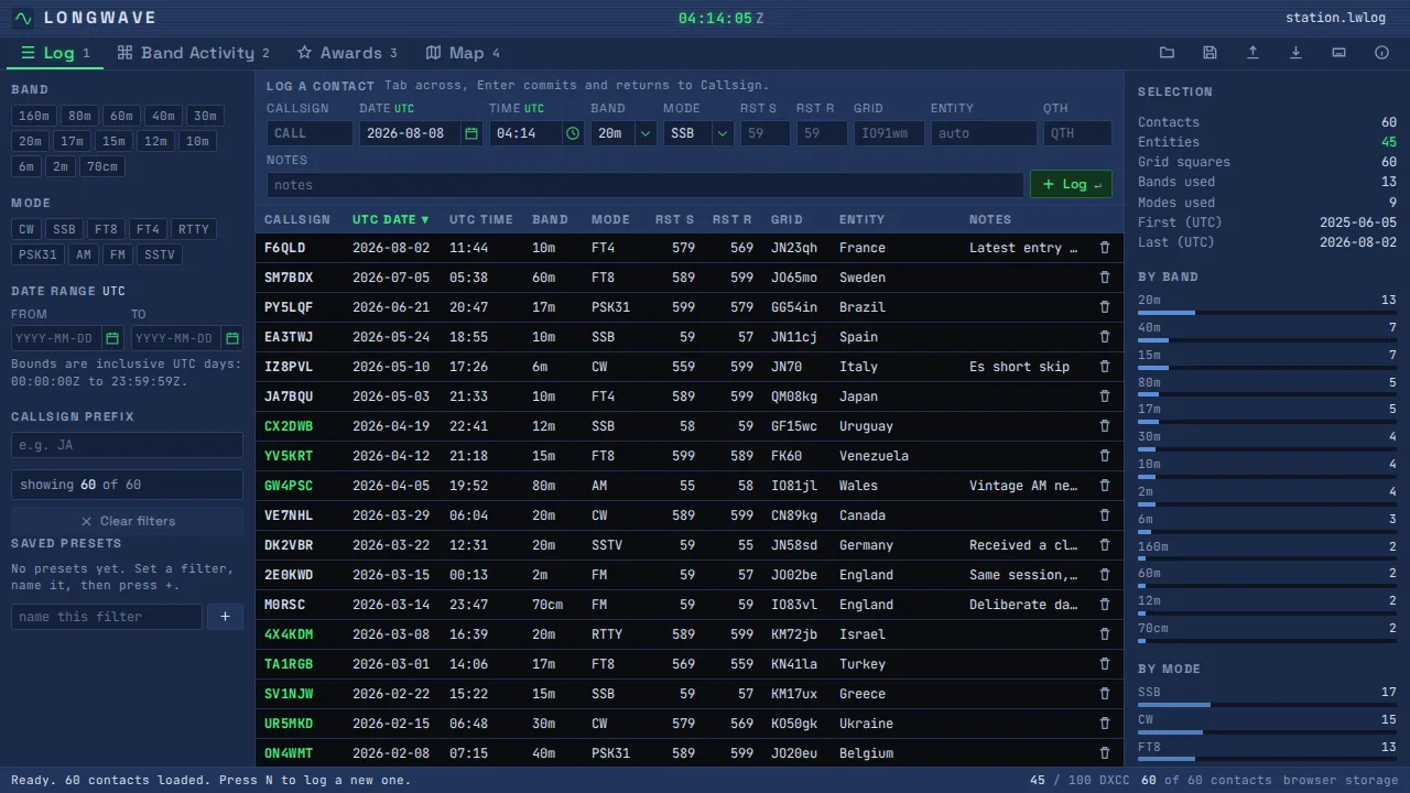 Longwave amateur-radio logbook