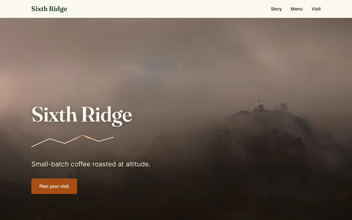 Sixth Ridge coffee roaster website