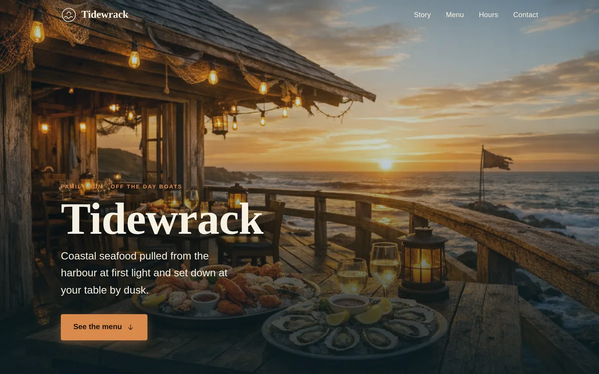 A coastal seafood restaurant website built with BuildMidas