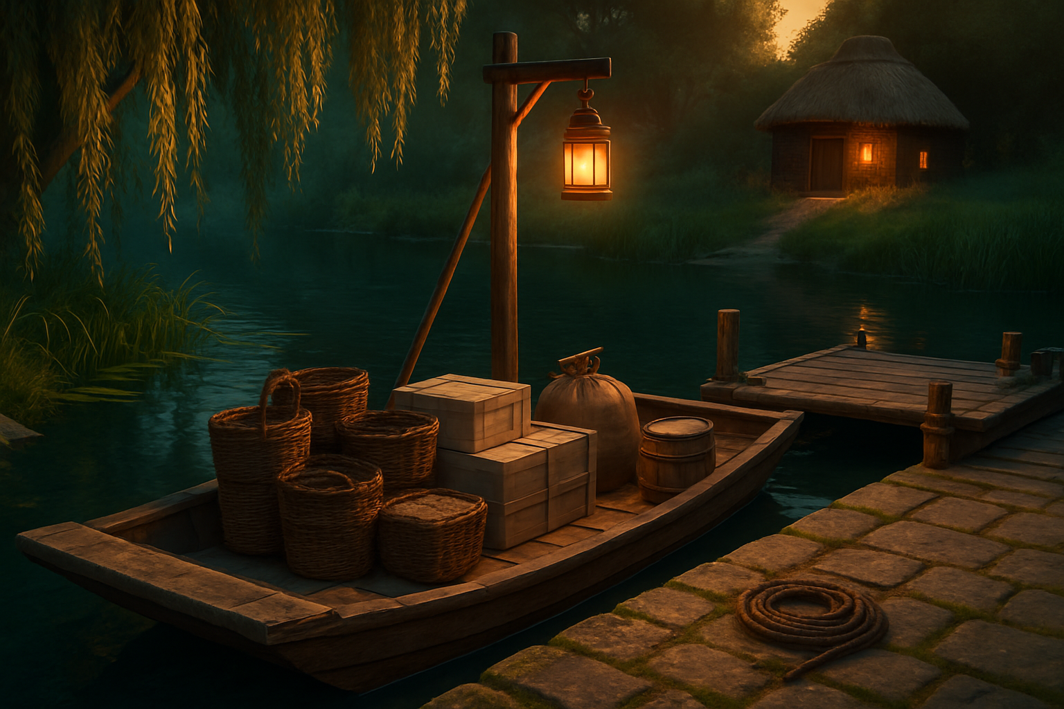 AI concept painting of a river punt at a quay